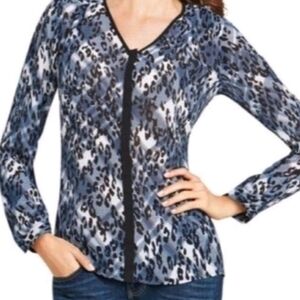 CAbi Fatale Semi Sheer V-neck, Button Down Top, Career, Casual, Animal Print M